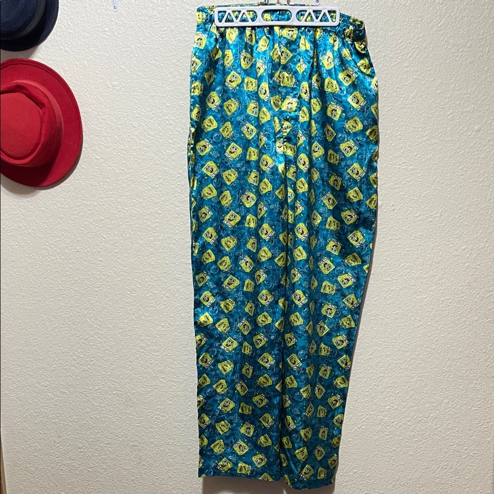 Nickelodeon Blue and Yellow Sponge Bob Character Print Pajama Pants. Size L.